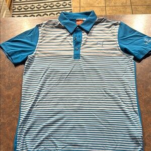 Puma Men's Blue Striped Polo Shirt